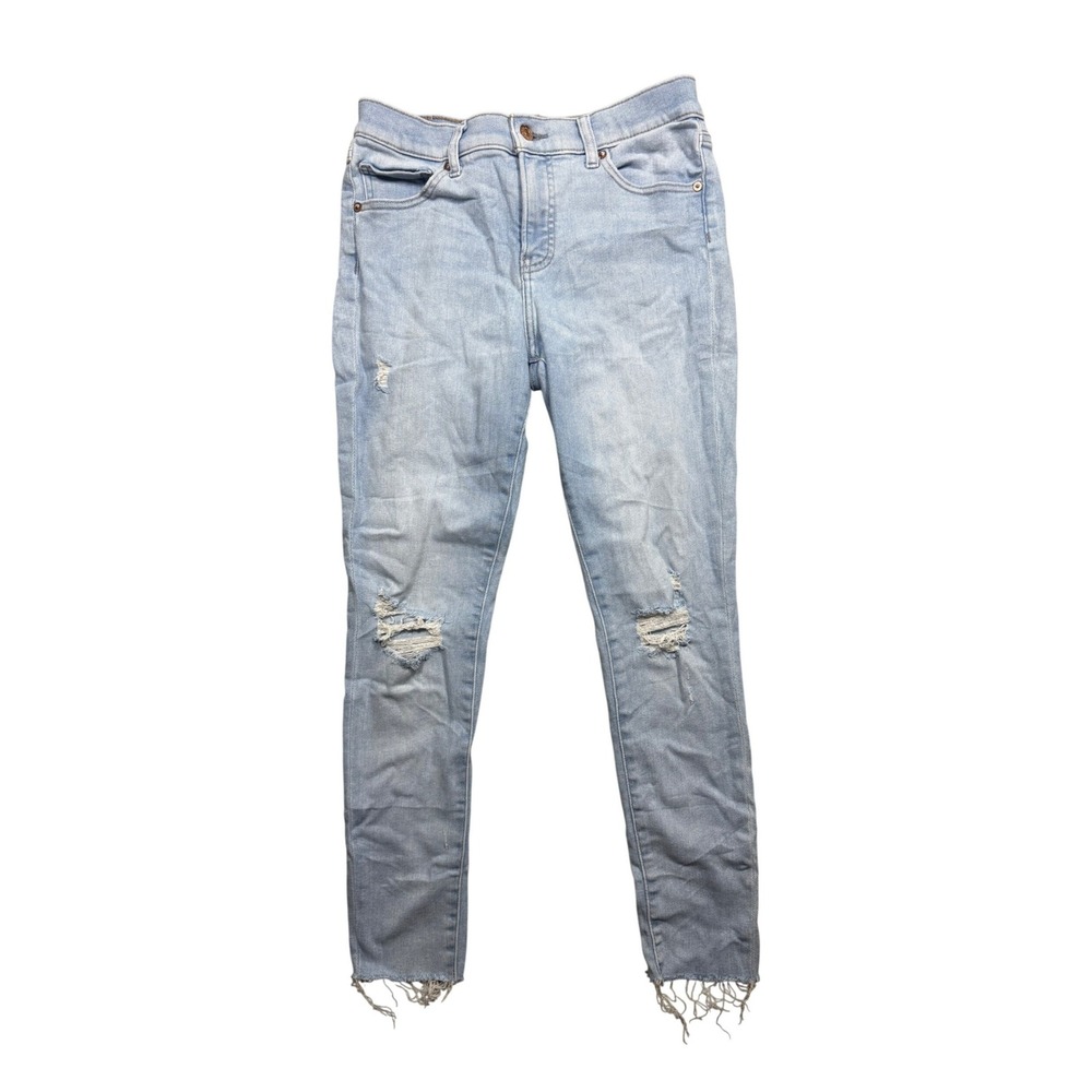 Express Skinny Mid Rise Distressed Light Wash Jeans Womens 8R Raw Hem